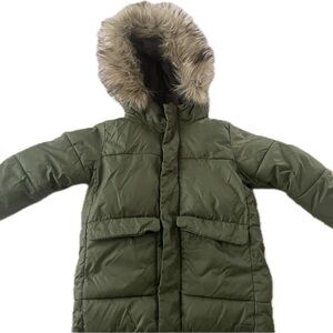 GAP Olive Puffer Jacket with Faux Fur Lining